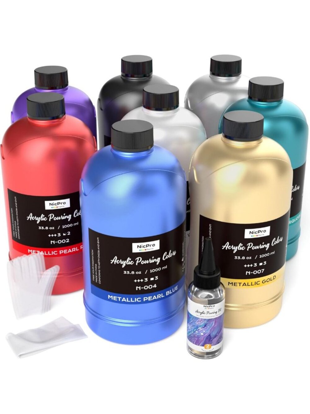 Large 33.8 oz Metallic Acrylic Pouring Paint Kit - 8 Vibrant Colors for Art